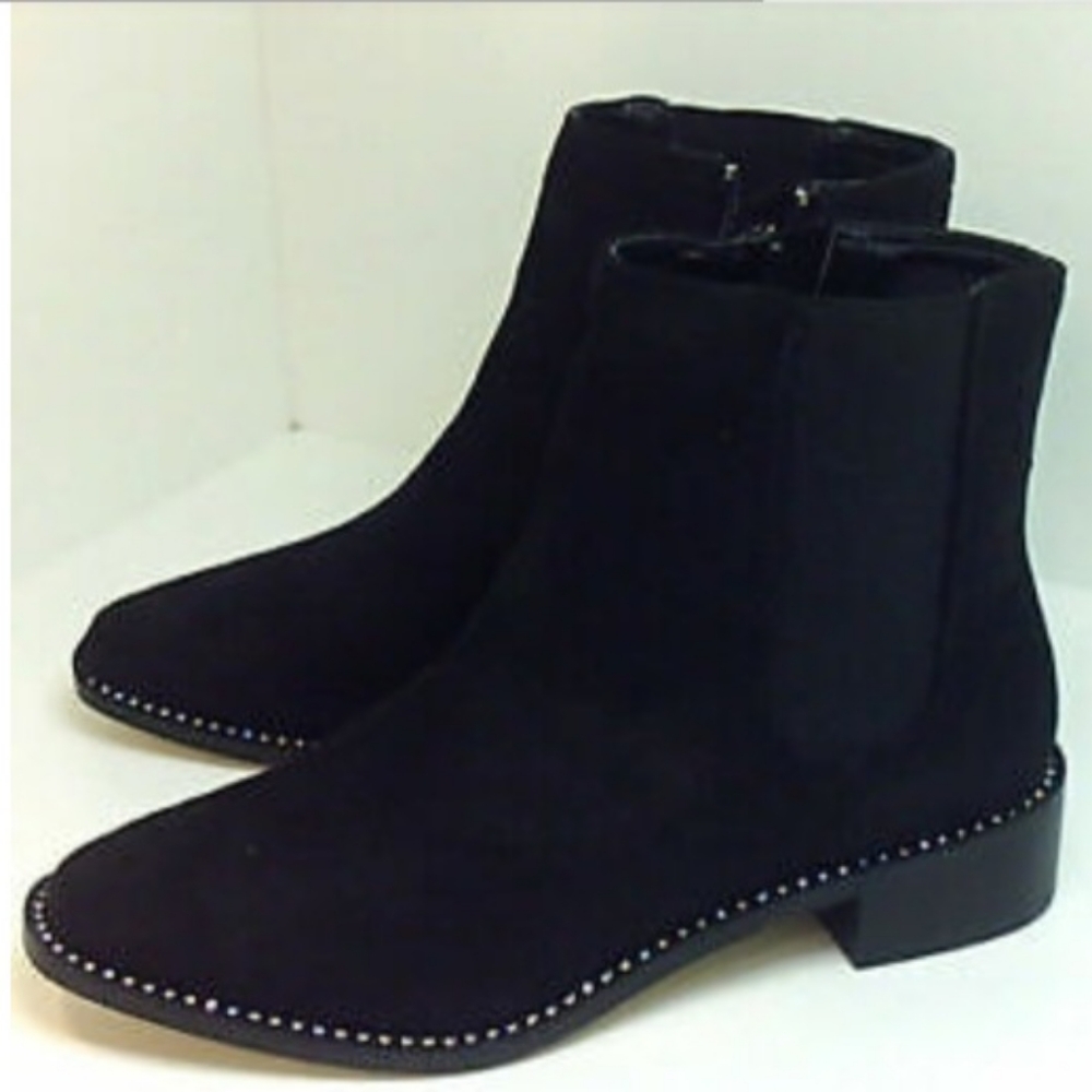 BEBE "Midolo" Black Fabric Upper Stones Around Sole Women's Sz 7.5 NWOT Side Zip